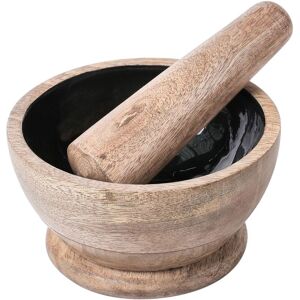 Beliani - Mortar and Pestle Set Mango Wood Handmade Brown and Black Banha Beliani - Mortar and Pestle Set Mango Wood Handmade Brown and Black Banha