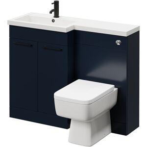 390 Combination Deep Blue 1100mm Vanity Unit Toilet Suite with Left Hand l Shaped 1 Tap Hole Basin and 2 Doors with Matt Black Handles - Napoli 390 Combination Deep Blue 1100mm Vanity Unit Toilet Suite with Left Hand l Shaped 1 Tap Hole Basin and 2 Doors with Matt Black Handles - Napoli