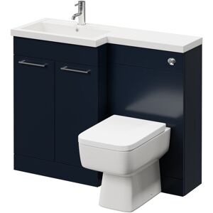 390 Combination Deep Blue 1100mm Vanity Unit Toilet Suite with Left Hand l Shaped 1 Tap Hole Basin and 2 Doors with Polished Chrome Handles - Napoli 390 Combination Deep Blue 1100mm Vanity Unit Toilet Suite with Left Hand l Shaped 1 Tap Hole Basin and 2 Doors with Polished Chrome Handles - Napoli