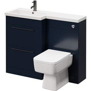 390 Combination Deep Blue 1100mm Vanity Unit Toilet Suite with Left Hand l Shaped 1 Tap Hole Basin and 2 Drawers with Gunmetal Grey Handles - Napoli 390 Combination Deep Blue 1100mm Vanity Unit Toilet Suite with Left Hand l Shaped 1 Tap Hole Basin and 2 Drawers with Gunmetal Grey Handles - Napoli