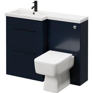 390 Combination Deep Blue 1100mm Vanity Unit Toilet Suite with Left Hand l Shaped 1 Tap Hole Basin and 2 Drawers with Matt Black Handles - Napoli 390 Combination Deep Blue 1100mm Vanity Unit Toilet Suite with Left Hand l Shaped 1 Tap Hole Basin and 2 Drawers with Matt Black Handles - Napoli