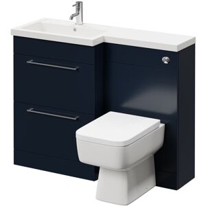 390 Combination Deep Blue 1100mm Vanity Unit Toilet Suite with Left Hand l Shaped 1 Tap Hole Basin and 2 Drawers with Polished Chrome Handles - Napoli 390 Combination Deep Blue 1100mm Vanity Unit Toilet Suite with Left Hand l Shaped 1 Tap Hole Basin and 2 Drawers with Polished Chrome Handles - Napoli