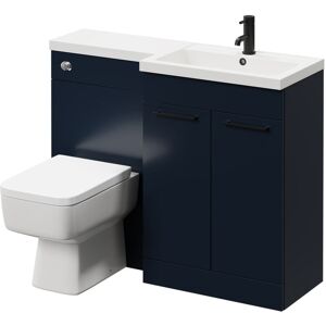 390 Combination Deep Blue 1100mm Vanity Unit Toilet Suite with Right Hand l Shaped 1 Tap Hole Basin and 2 Doors with Matt Black Handles - Napoli 390 Combination Deep Blue 1100mm Vanity Unit Toilet Suite with Right Hand l Shaped 1 Tap Hole Basin and 2 Doors with Matt Black Handles - Napoli