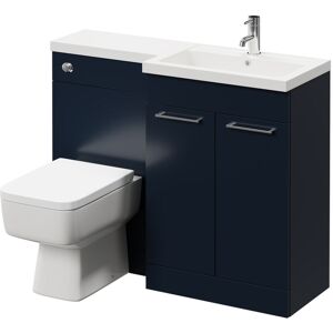 390 Combination Deep Blue 1100mm Vanity Unit Toilet Suite with Right Hand l Shaped 1 Tap Hole Basin and 2 Doors with Polished Chrome Handles - Napoli 390 Combination Deep Blue 1100mm Vanity Unit Toilet Suite with Right Hand l Shaped 1 Tap Hole Basin and 2 Doors with Polished Chrome Handles - Napoli