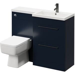 390 Combination Deep Blue 1100mm Vanity Unit Toilet Suite with Right Hand l Shaped 1 Tap Hole Basin and 2 Drawers with Gunmetal Grey Handles - Napoli 390 Combination Deep Blue 1100mm Vanity Unit Toilet Suite with Right Hand l Shaped 1 Tap Hole Basin and 2 Drawers with Gunmetal Grey Handles - Napoli