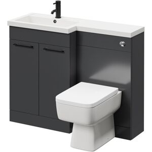 390 Combination Gloss Grey 1100mm Vanity Unit Toilet Suite with Left Hand l Shaped 1 Tap Hole Basin and 2 Doors with Matt Black Handles - Napoli 390 Combination Gloss Grey 1100mm Vanity Unit Toilet Suite with Left Hand l Shaped 1 Tap Hole Basin and 2 Doors with Matt Black Handles - Napoli