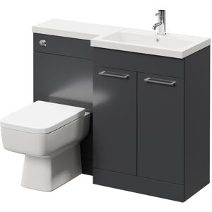 390 Combination Gloss Grey 1100mm Vanity Unit Toilet Suite with Right Hand l Shaped 1 Tap Hole Basin and 2 Doors with Polished Chrome Handles - Napoli 390 Combination Gloss Grey 1100mm Vanity Unit Toilet Suite with Right Hand l Shaped 1 Tap Hole Basin and 2 Doors with Polished Chrome Handles - Napoli
