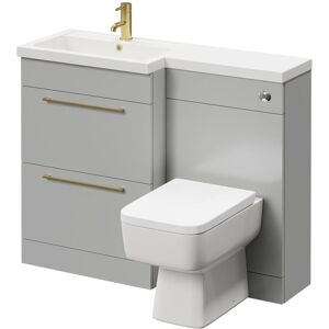 NAPOLI 390 Combination Gloss Grey Pearl 1100mm Vanity Unit Toilet Suite with Left Hand l Shaped 1 Tap Hole Basin and 2 Drawers with Brushed Brass Handles NAPOLI 390 Combination Gloss Grey Pearl 1100mm Vanity Unit Toilet Suite with Left Hand l Shaped 1 Tap Hole Basin and 2 Drawers with Brushed Brass Handles