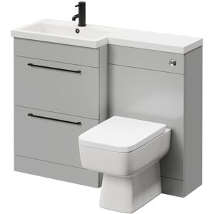 NAPOLI 390 Combination Gloss Grey Pearl 1100mm Vanity Unit Toilet Suite with Left Hand l Shaped 1 Tap Hole Basin and 2 Drawers with Matt Black Handles NAPOLI 390 Combination Gloss Grey Pearl 1100mm Vanity Unit Toilet Suite with Left Hand l Shaped 1 Tap Hole Basin and 2 Drawers with Matt Black Handles