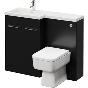 390 Combination Matt Black 1100mm Vanity Unit Toilet Suite with Left Hand l Shaped 1 Tap Hole Basin and 2 Doors with Chrome Handles - Napoli 390 Combination Matt Black 1100mm Vanity Unit Toilet Suite with Left Hand l Shaped 1 Tap Hole Basin and 2 Doors with Chrome Handles - Napoli