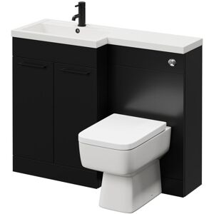 390 Combination Matt Black 1100mm Vanity Unit Toilet Suite with Left Hand l Shaped 1 Tap Hole Basin and 2 Doors with Matt Black Handles - Napoli 390 Combination Matt Black 1100mm Vanity Unit Toilet Suite with Left Hand l Shaped 1 Tap Hole Basin and 2 Doors with Matt Black Handles - Napoli