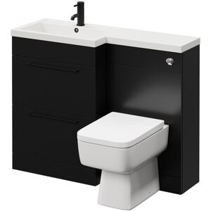 390 Combination Matt Black 1100mm Vanity Unit Toilet Suite with Left Hand l Shaped 1 Tap Hole Basin and 2 Drawers with Matt Black Handles - Napoli 390 Combination Matt Black 1100mm Vanity Unit Toilet Suite with Left Hand l Shaped 1 Tap Hole Basin and 2 Drawers with Matt Black Handles - Napoli