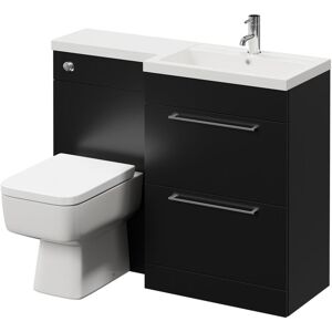 390 Combination Matt Black 1100mm Vanity Unit Toilet Suite with Right Hand l Shaped 1 Tap Hole Basin and 2 Drawers with Chrome Handles - Napoli 390 Combination Matt Black 1100mm Vanity Unit Toilet Suite with Right Hand l Shaped 1 Tap Hole Basin and 2 Drawers with Chrome Handles - Napoli