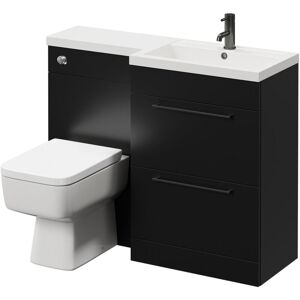 390 Combination Matt Black 1100mm Vanity Unit Toilet Suite with Right Hand l Shaped 1 Tap Hole Basin and 2 Drawers with Gunmetal Grey Handles - Napoli 390 Combination Matt Black 1100mm Vanity Unit Toilet Suite with Right Hand l Shaped 1 Tap Hole Basin and 2 Drawers with Gunmetal Grey Handles - Napoli