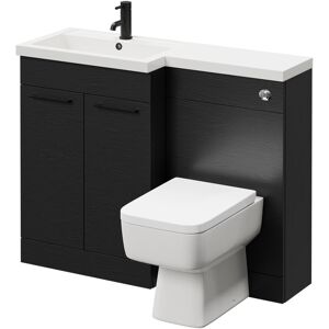 390 Combination Nero Oak 1100mm Vanity Unit Toilet Suite with Left Hand l Shaped 1 Tap Hole Basin and 2 Doors with Matt Black Handles - Napoli 390 Combination Nero Oak 1100mm Vanity Unit Toilet Suite with Left Hand l Shaped 1 Tap Hole Basin and 2 Doors with Matt Black Handles - Napoli
