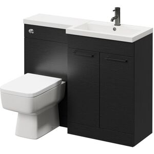 390 Combination Nero Oak 1100mm Vanity Unit Toilet Suite with Right Hand l Shaped 1 Tap Hole Basin and 2 Doors with Gunmetal Grey Handles - Napoli 390 Combination Nero Oak 1100mm Vanity Unit Toilet Suite with Right Hand l Shaped 1 Tap Hole Basin and 2 Doors with Gunmetal Grey Handles - Napoli