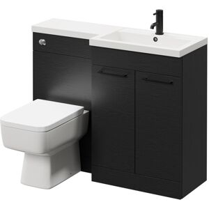 390 Combination Nero Oak 1100mm Vanity Unit Toilet Suite with Right Hand l Shaped 1 Tap Hole Basin and 2 Doors with Matt Black Handles - Napoli 390 Combination Nero Oak 1100mm Vanity Unit Toilet Suite with Right Hand l Shaped 1 Tap Hole Basin and 2 Doors with Matt Black Handles - Napoli