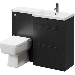 390 Combination Nero Oak 1100mm Vanity Unit Toilet Suite with Right Hand l Shaped 1 Tap Hole Basin and 2 Drawers with Gunmetal Grey Handles - Napoli 390 Combination Nero Oak 1100mm Vanity Unit Toilet Suite with Right Hand l Shaped 1 Tap Hole Basin and 2 Drawers with Gunmetal Grey Handles - Napoli