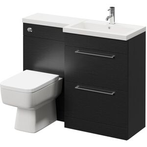 Napoli 390 Combination Nero Oak 1100mm Vanity Unit Toilet Suite with Right Hand L Shaped 1 Tap Hole Basin and 2 Drawers with Polished Chrome Handles Napoli 390 Combination Nero Oak 1100mm Vanity Unit Toilet Suite with Right Hand L Shaped 1 Tap Hole Basin and 2 Drawers with Polished Chrome Handles