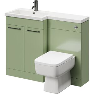 390 Combination Olive Green 1100mm Vanity Unit Toilet Suite with Left Hand l Shaped 1 Tap Hole Basin and 2 Doors with Gunmetal Grey Handles - Napoli 390 Combination Olive Green 1100mm Vanity Unit Toilet Suite with Left Hand l Shaped 1 Tap Hole Basin and 2 Doors with Gunmetal Grey Handles - Napoli