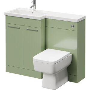 390 Combination Olive Green 1100mm Vanity Unit Toilet Suite with Left Hand l Shaped 1 Tap Hole Basin and 2 Doors with Polished Chrome Handles - Napoli 390 Combination Olive Green 1100mm Vanity Unit Toilet Suite with Left Hand l Shaped 1 Tap Hole Basin and 2 Doors with Polished Chrome Handles - Napoli