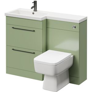 390 Combination Olive Green 1100mm Vanity Unit Toilet Suite with Left Hand l Shaped 1 Tap Hole Basin and 2 Drawers with Gunmetal Grey Handles - Napoli 390 Combination Olive Green 1100mm Vanity Unit Toilet Suite with Left Hand l Shaped 1 Tap Hole Basin and 2 Drawers with Gunmetal Grey Handles - Napoli