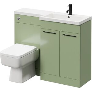 390 Combination Olive Green 1100mm Vanity Unit Toilet Suite with Right Hand l Shaped 1 Tap Hole Basin and 2 Doors with Matt Black Handles - Napoli 390 Combination Olive Green 1100mm Vanity Unit Toilet Suite with Right Hand l Shaped 1 Tap Hole Basin and 2 Doors with Matt Black Handles - Napoli