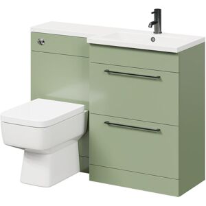 Napoli 390 Combination Olive Green 1100mm Vanity Unit Toilet Suite with Right Hand L Shaped 1 Tap Hole Basin and 2 Drawers with Gunmetal Grey Handles Napoli 390 Combination Olive Green 1100mm Vanity Unit Toilet Suite with Right Hand L Shaped 1 Tap Hole Basin and 2 Drawers with Gunmetal Grey Handles