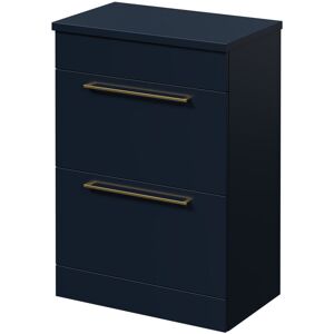 Napoli - 390 Deep Blue 600mm Floor Standing Vanity Unit for Countertop Basins with 2 Drawers and Brushed Brass Handles Napoli - 390 Deep Blue 600mm Floor Standing Vanity Unit for Countertop Basins with 2 Drawers and Brushed Brass Handles