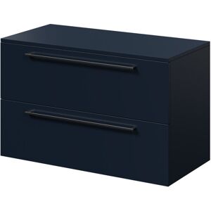 Napoli - 390 Deep Blue 800mm Wall Mounted Vanity Unit for Countertop Basins with 2 Drawers and Gunmetal Grey Handles Napoli - 390 Deep Blue 800mm Wall Mounted Vanity Unit for Countertop Basins with 2 Drawers and Gunmetal Grey Handles
