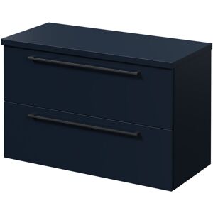 Napoli - 390 Deep Blue 800mm Wall Mounted Vanity Unit for Countertop Basins with 2 Drawers and Matt Black Handles Napoli - 390 Deep Blue 800mm Wall Mounted Vanity Unit for Countertop Basins with 2 Drawers and Matt Black Handles