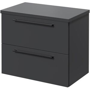 Napoli - 390 Gloss Grey 600mm Wall Mounted Vanity Unit for Countertop Basins with 2 Drawers and Matt Black Handles Napoli - 390 Gloss Grey 600mm Wall Mounted Vanity Unit for Countertop Basins with 2 Drawers and Matt Black Handles