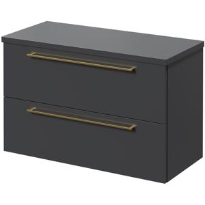 Napoli - 390 Gloss Grey 800mm Wall Mounted Vanity Unit for Countertop Basins with 2 Drawers and Brushed Brass Handles Napoli - 390 Gloss Grey 800mm Wall Mounted Vanity Unit for Countertop Basins with 2 Drawers and Brushed Brass Handles