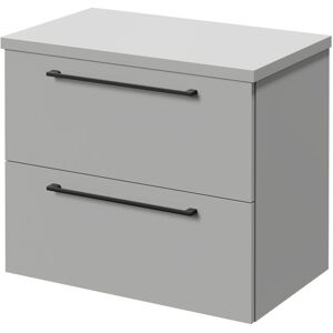 Napoli - 390 Gloss Grey Pearl 600mm Wall Mounted Vanity Unit for Countertop Basins with 2 Drawers and Matt Black Handles Napoli - 390 Gloss Grey Pearl 600mm Wall Mounted Vanity Unit for Countertop Basins with 2 Drawers and Matt Black Handles