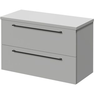 Napoli - 390 Gloss Grey Pearl 800mm Wall Mounted Vanity Unit for Countertop Basins with 2 Drawers and Gunmetal Grey Handles Napoli - 390 Gloss Grey Pearl 800mm Wall Mounted Vanity Unit for Countertop Basins with 2 Drawers and Gunmetal Grey Handles