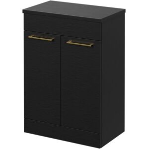Napoli - 390 Nero Oak 600mm Floor Standing Vanity Unit for Countertop Basins with 2 Doors and Brushed Brass Handles Napoli - 390 Nero Oak 600mm Floor Standing Vanity Unit for Countertop Basins with 2 Doors and Brushed Brass Handles