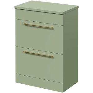 Napoli - 390 Olive Green 600mm Floor Standing Vanity Unit for Countertop Basins with 2 Drawers and Brushed Brass Handles Napoli - 390 Olive Green 600mm Floor Standing Vanity Unit for Countertop Basins with 2 Drawers and Brushed Brass Handles