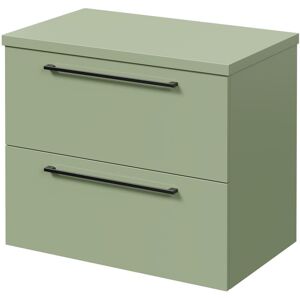 Napoli - 390 Olive Green 600mm Wall Mounted Vanity Unit for Countertop Basins with 2 Drawers and Gunmetal Grey Handles Napoli - 390 Olive Green 600mm Wall Mounted Vanity Unit for Countertop Basins with 2 Drawers and Gunmetal Grey Handles