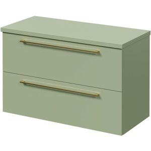 Napoli 390 Olive Green 800mm Wall Mounted Vanity Unit for Countertop Basins with 2 Drawers and Brushed Brass Handles Napoli 390 Olive Green 800mm Wall Mounted Vanity Unit for Countertop Basins with 2 Drawers and Brushed Brass Handles