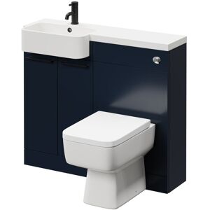 Combination Deep Blue 1000mm Vanity Unit Toilet Suite with Left Hand Round Semi Recessed 1 Tap Hole Basin and 2 Doors with Matt Black Handles - Napoli Combination Deep Blue 1000mm Vanity Unit Toilet Suite with Left Hand Round Semi Recessed 1 Tap Hole Basin and 2 Doors with Matt Black Handles - Napoli