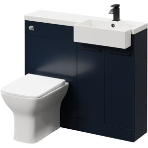 NAPOLI Combination Deep Blue 1000mm Vanity Unit Toilet Suite with Right Hand Square Semi Recessed 1 Tap Hole Basin and 2 Doors with Matt Black Handles NAPOLI Combination Deep Blue 1000mm Vanity Unit Toilet Suite with Right Hand Square Semi Recessed 1 Tap Hole Basin and 2 Doors with Matt Black Handles