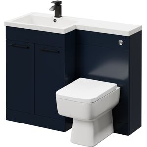 Combination Deep Blue 1100mm Vanity Unit Toilet Suite with Left Hand l Shaped 1 Tap Hole Basin and 2 Doors with Matt Black Handles - Napoli Combination Deep Blue 1100mm Vanity Unit Toilet Suite with Left Hand l Shaped 1 Tap Hole Basin and 2 Doors with Matt Black Handles - Napoli