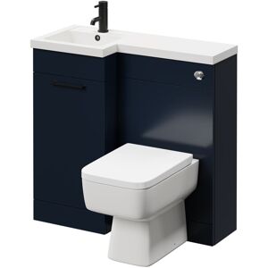Combination Deep Blue 900mm Vanity Unit Toilet Suite with Left Hand l Shaped 1 Tap Hole Basin and Single Door with Matt Black Handle - Napoli Combination Deep Blue 900mm Vanity Unit Toilet Suite with Left Hand l Shaped 1 Tap Hole Basin and Single Door with Matt Black Handle - Napoli