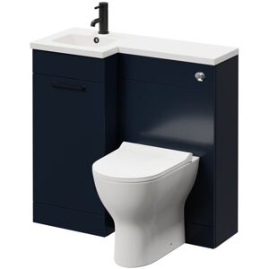 Combination Deep Blue 900mm Vanity Unit Toilet Suite with Left Hand l Shaped 1 Tap Hole Round Basin and Single Door with Matt Black Handle - Napoli Combination Deep Blue 900mm Vanity Unit Toilet Suite with Left Hand l Shaped 1 Tap Hole Round Basin and Single Door with Matt Black Handle - Napoli