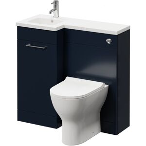 NAPOLI Combination Deep Blue 900mm Vanity Unit Toilet Suite with Left Hand l Shaped 1 Tap Hole Round Basin and Single Door with Polished Chrome Handle NAPOLI Combination Deep Blue 900mm Vanity Unit Toilet Suite with Left Hand l Shaped 1 Tap Hole Round Basin and Single Door with Polished Chrome Handle