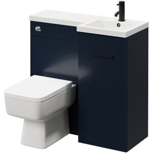 Combination Deep Blue 900mm Vanity Unit Toilet Suite with Right Hand l Shaped 1 Tap Hole Basin and Single Door with Matt Black Handle - Napoli Combination Deep Blue 900mm Vanity Unit Toilet Suite with Right Hand l Shaped 1 Tap Hole Basin and Single Door with Matt Black Handle - Napoli