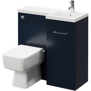 Combination Deep Blue 900mm Vanity Unit Toilet Suite with Right Hand l Shaped 1 Tap Hole Basin and Single Door with Polished Chrome Handle - Napoli Combination Deep Blue 900mm Vanity Unit Toilet Suite with Right Hand l Shaped 1 Tap Hole Basin and Single Door with Polished Chrome Handle - Napoli