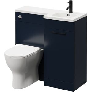 Napoli Combination Deep Blue 900mm Vanity Unit Toilet Suite with Right Hand L Shaped 1 Tap Hole Round Basin and Single Door with Matt Black Handle Napoli Combination Deep Blue 900mm Vanity Unit Toilet Suite with Right Hand L Shaped 1 Tap Hole Round Basin and Single Door with Matt Black Handle