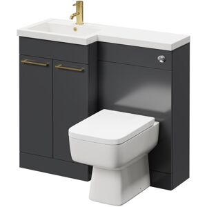 Napoli Combination Gloss Grey 1000mm Vanity Unit Toilet Suite with Left Hand L Shaped 1 Tap Hole Basin and 2 Doors with Brushed Brass Handles Napoli Combination Gloss Grey 1000mm Vanity Unit Toilet Suite with Left Hand L Shaped 1 Tap Hole Basin and 2 Doors with Brushed Brass Handles