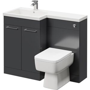 Combination Gloss Grey 1100mm Vanity Unit Toilet Suite with Left Hand l Shaped 1 Tap Hole Basin and 2 Doors with Polished Chrome Handles - Napoli Combination Gloss Grey 1100mm Vanity Unit Toilet Suite with Left Hand l Shaped 1 Tap Hole Basin and 2 Doors with Polished Chrome Handles - Napoli